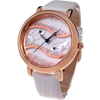 Time100 Diamond Crystal Fish Dial Genuine Leather White Strap Ladies Watch W50059L.03A (Intl)  