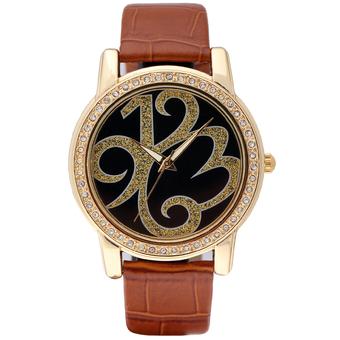 Time100 Ladies Creative Personalized Diamond Black Brown Strap Gold Dial Watch W80013L.02A - Intl  