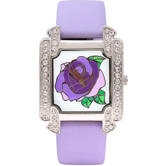 Time100 Ladies' Diamond Rose Pattern Dial Purple Leather Strap Fashion Wrist Watches W50040L.03A - Intl  