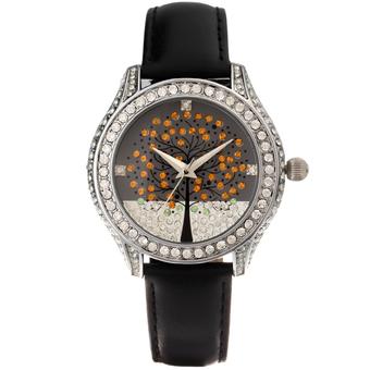 Time100 Ladies' Fashion Luxury Wishing Tree Diamond Black Leather Strap Wrist Watches W50022L.01A - Intl  