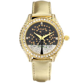 Time100 Ladies' Fashion Luxury Wishing Tree Diamond Gold Leather Strap Wrist Watches W50022L.02A - Intl  