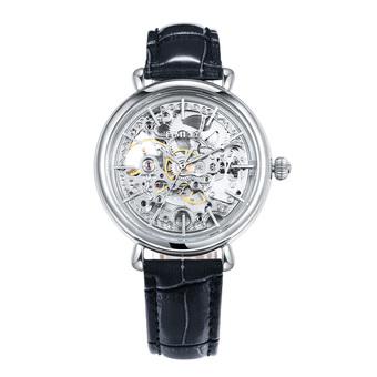 Time100 Skeleton Apparent Space Genuine Black Leather Strap Mechanical Couple Women's Wrist Watches W60026L.01A (Intl)  