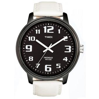 Timex Mens Black Dial INDIGLO Night Glow Big Dial White Leather Watch T2N204 (Intl)  