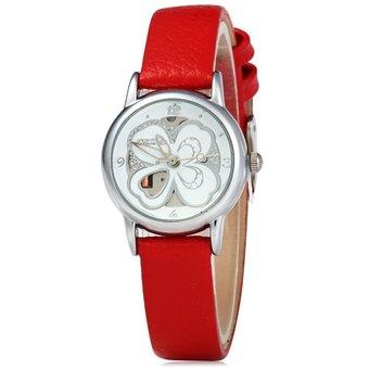 Tine TE-5008L Women Noble Four-leaf Clover Stainless Steel Water Resistant Quartz Watch (Red&Silver)(INTL)  