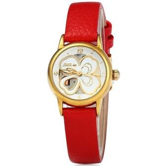 Tine TE-5008L Women Noble Four-leaf Clover Stainless Steel Water Resistant Quartz Watch (Red)(INTL)  