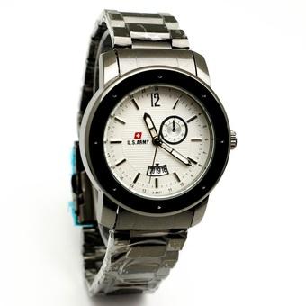 US Army Jam Tangan Pria - Stainless Hitam - Dial Putih - US 3006  