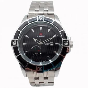 US Army - Jam Tangan Pria - Stainless Silver - Dial Hitam - US 555 Hitam  