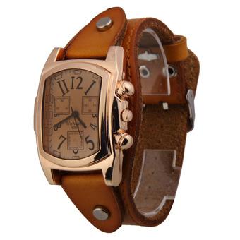 Unisex Men Women Leather Band Rectangle Dial Wristwatch Quartz Watch Orange (Intl)  