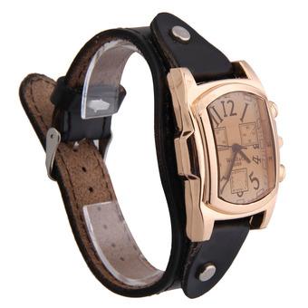 Unisex Men Women Leather Band Rectangle Dial Wristwatch Quartz Watch Black  