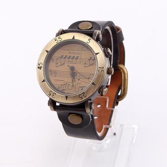 Unisex Musical Notes Wristwatch Retro Bronze Waterproof Quartz Wrist Watch (Black)  