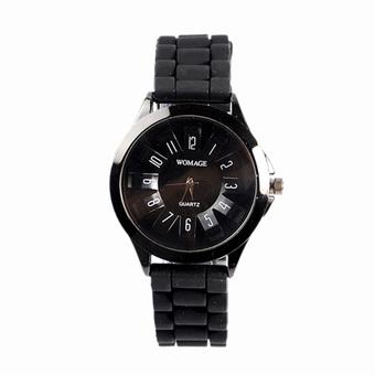 Unisex Rubber Silicone Strap Quartz Waterproof Wrist Watch Black (Intl)  