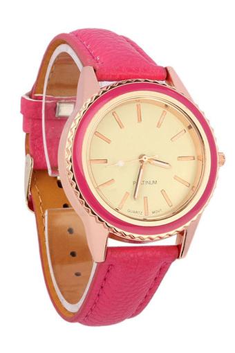 Unisex Vogue Faux Leather Wrist Watch Hot Pink Jam Tangan  