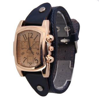 Unisex Women Leather Band Rectangle Dial Wristwatch Quartz Watch (Dark Blue) (Intl)  