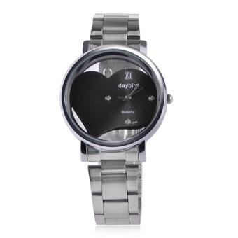 Vanki Heart Style Stainless Steel Quartz Wrist Watch - Silver + Black 1 x LR626 (Intl)  