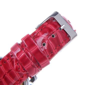 Vanki Rose Pattern Artificial Leather Band Mechanical Analog Skeleton Wrist Watch - Red (Intl)  