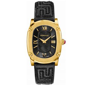 Versace VNB03 0014 Couture Gold PVD Roman Black Leather Women's - Black Gold  