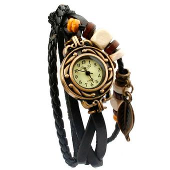 Vintage Braid Leather Watch - Hitam  