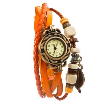 Vintage Braid Leather Watch - Orange  