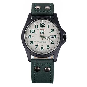 Vintage Mens Waterproof Date Leather Strap Sport Quartz Army Watch Green  