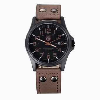 Vintage Mens Waterproof Date Leather Strap Sport Quartz Army Watch Brown  