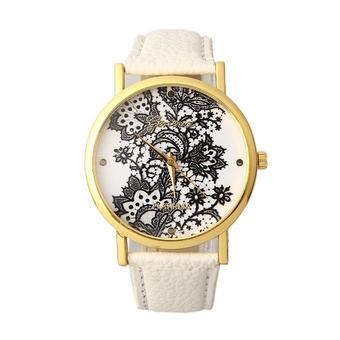 Vintage Women Ladies Lace Printed Analog Leather Wristwatch Watch New White  