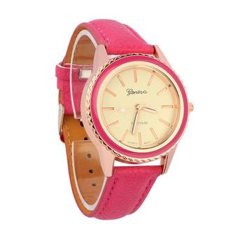 Vogue Women"s Men"s Unisex Faux Leather Analog Quartz Wrist Watch (Hot Pink)  