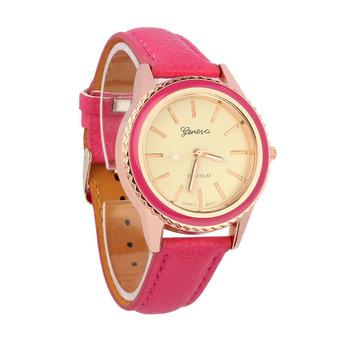 Vogue Women"s Men"s Unisex Faux Leather Analog Quartz Wrist Watch Hot Pink  