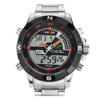 WEIDE Men's Double Time LCD Digital Analog Silver Stainless Steel Sport Watch (Intl)  