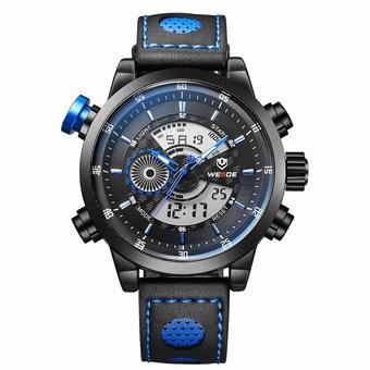 WEIDE Men's Fashion Sporty Leather Wrist Band Dual Time Zones Sports Watch - Intl  