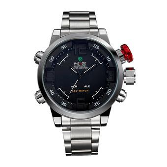 WEIDE Men's Luxury Sports Silver Steel Analog Digital LED Display Waterproof Watch (Black) - Intl  