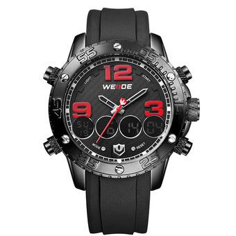 WEIDE Men's Sports Dual Time Watch Alarm Stopwatch Rubber Band Military Wristwatch (Red) - Intl  