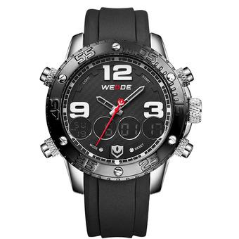 WEIDE Men's Sports Dual Time Watch Alarm Stopwatch Rubber Band Military Wristwatch (Black) - Intl  