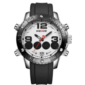 WEIDE Men's Sports Dual Time Watch Alarm Stopwatch Rubber Band Military Wristwatch (White) - Intl  