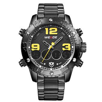 WEIDE Men's Sports Dual Time Watch Alarm Stopwatch Stainless Steel Band Military Wristwatch (Yellow) - Intl  