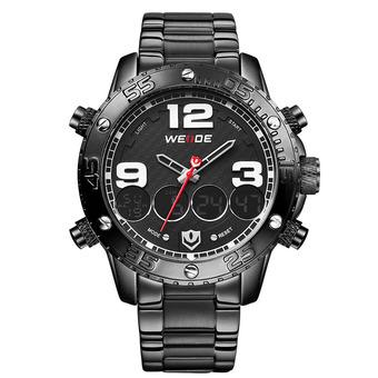 WEIDE Men's Sports Dual Time Watch Alarm Stopwatch Stainless Steel Band Military Wristwatch (Black) - Intl  