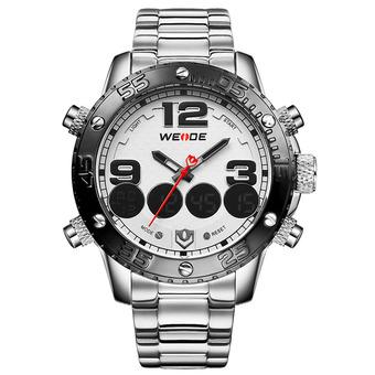 WEIDE Men's Sports Dual Time Watch Alarm Stopwatch Stainless Steel Band Military Wristwatch (White) - Intl  