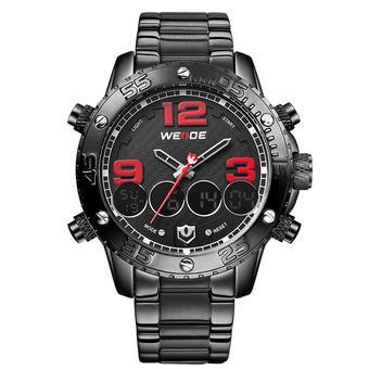 WEIDE Men's Sports Dual Time Watch Alarm Stopwatch Stainless Steel Band Military Wristwatch (Red) - Intl  