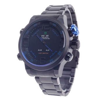 WEIDE WH-2039 Men's Quartz & LED Electronics Dual-Display Wrist Watch - Black + Blue (1 x CR2016)  