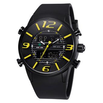 WEIDE WH-3402 Men's Luxury PU Rubber Strap LCD Back Light Military Army Diver Sport Wristwatch - Black + Yellow  