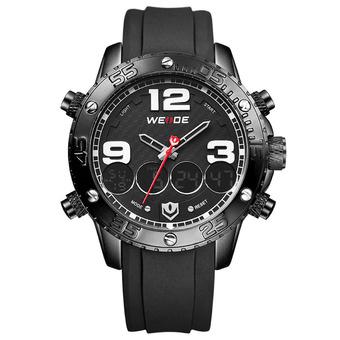 WEIDE WH-3405 Men' Luxury PU Leather Strap Quartz & Digital LCD Back Light Military Sport Wristwatch Black With White  