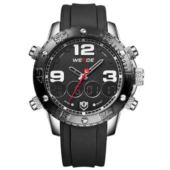 WEIDE WH-3405 Men' Military Sport Wristwatch  PU Leather Strap Quartz & Digital LCD Back Light   (Black& Silver &White) (Intl)  