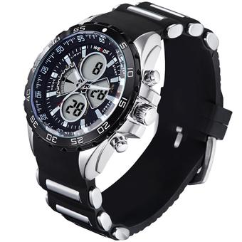 WEIDE WH1103 Men Silicon Band LCD Analog Digital Sports Watches Black  