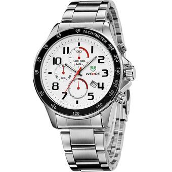 WEIDE WH3308 Men's Sports Waterproof Stainless Steel Strap Quartz Watch Silver With White  