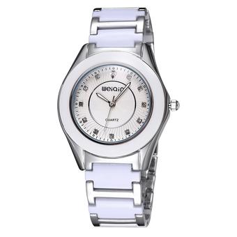 WEIQIN Genuine diamond circular fashion Korean Ladies Watch-Silver White (Intl)  