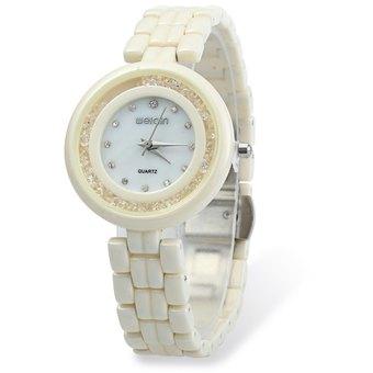 WEIQIN W3224 Diamond Decoration Ultra-thin Ceramic Band Women Quartz Watch (White) - Intl  