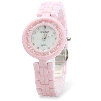 WEIQIN W3224 Diamond Decoration Ultra-thin Ceramic Band Women Quartz Watch (Pink) - Intl  