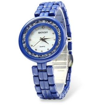 WEIQIN W3224 Diamond Decoration Ultra-thin Ceramic Band Women Quartz Watch (Blue) - Intl  