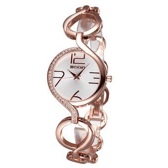 WEIQIN Women Casual Fashion Watches Steel Strip Rose-gold White 206201  