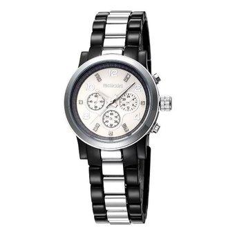 WEIQIN Women Watches Trendy Fashion White Round Dial Analog Quartz Wrist Watch Black Band - Intl  