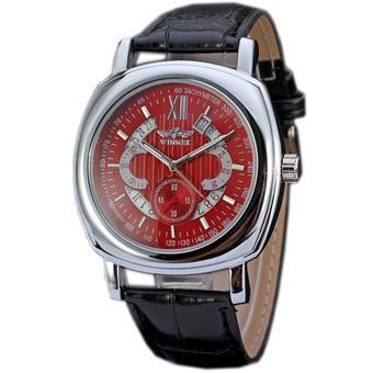 WINNER Calendar Automatic Mechanical Men Leather Strap Sport Watch Red Dial WW095 (Intl)  